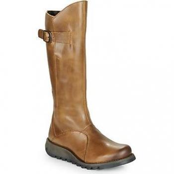 Fly London Camel Zip‑Up Wedge Heel Boots (Size 3)