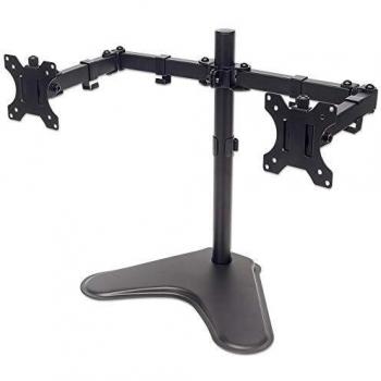 Manhattan TV & Monitor Mount, Desk, Double-Link Arms, 2 screens, Screen Sizes: 10-27, Black, Stand Assembly, Dual Screen, VESA 75x75 to 100x100mm, Max 8kg (each), Lifetime Warranty