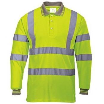 Portwest High Visibility Long Sleeve Polo Shirt in Bright Yellow Size L