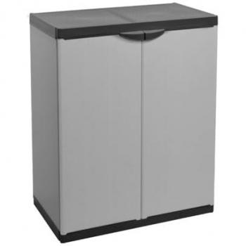 GLOUPIE Armadio Basso 85 Cm 2 Ante 2 Ripiani Resina Grigio E Nero