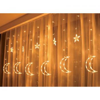 Rideau décoratif Moon in the Room ML46 – 138 LED, 3 m, 12 éléments glacés, design étoiles & lunes, ton