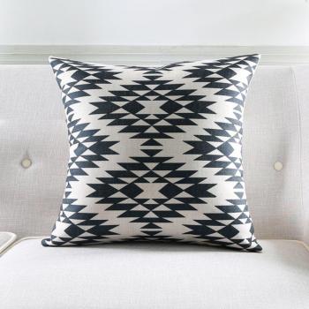 53x53cm (21x21inch) Lumbar Sofa Cushion Cover in Black and White Geometric Design, Made of Cotton & Linen