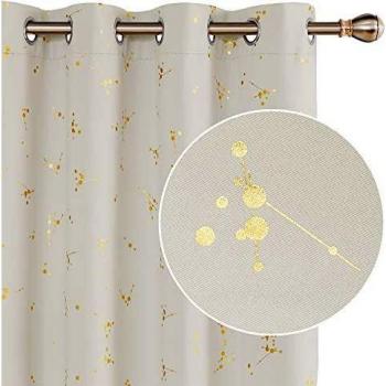 Deconovo Super Soft Gold Printed Blackout Curtains, 46 x 90 Inch, Light Beige, 2 Panels