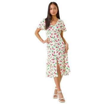 Robe mi-longue Roman à motifs Cerise Rouge 44