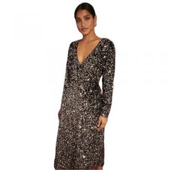 Bronze Velvet Sequin Wrap Midi Dress