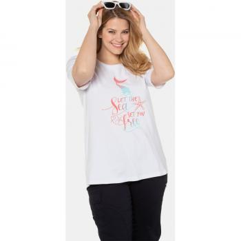 T-shirt bianca per donna, motivo marittimo, taglia grande, cotone con perline