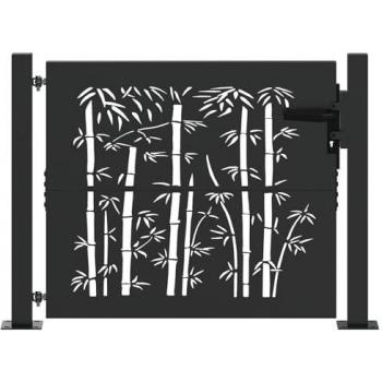 Portail de Jardin Design Acier Corten et Bambou 105 x 75 cm