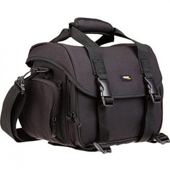 Amazon Basics Premium Camera Tote – 32.4x20.3x24.8 cm, Dark Black Shell, Orange Interior Accent