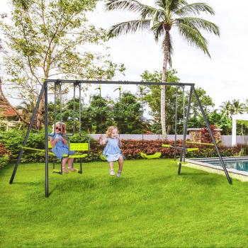 Green Outdoor Double Swing & Glider Kit – 3‑8 Years