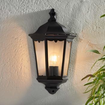 Burford Lanterna da Parete Esterno 1 Luce Nero Opaco Vetro IP44 E27