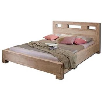 Cadre de lit matrimonial en bois massif d'acacia blanchi 180x200 cm