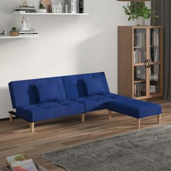 VidaXL 2-Sitzer Schlafsofa mit Hocker und 2 Kissen Blau Stoff
