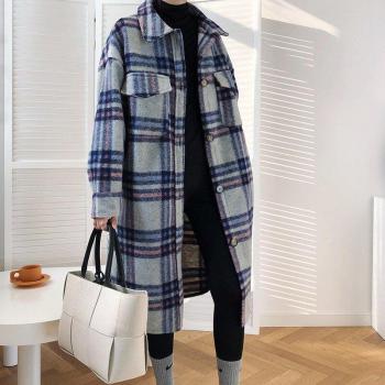 Warm Woolen Plaid Coat for Women