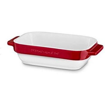Plat à gratin en céramique KitchenAid, 20 x 11,5 x 5 cm, Blanc/Rouge