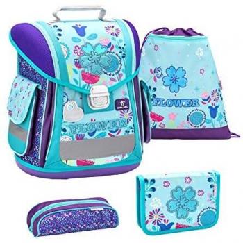 Belmil Flower Mania Schulranzen Set für Mädchen, ergonomisch, 4-teilig, 1.-3. Klasse, leicht