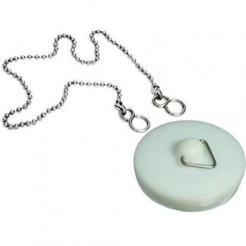 White 1 ¾″ (45 mm) Drain Plug for Basins, 18″ Chain Included, Pack of 100