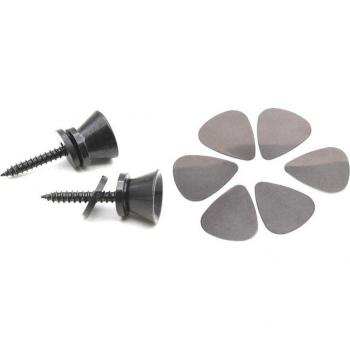 2 Guitar Strap Lock Pins and 6 Stainless Steel Picks