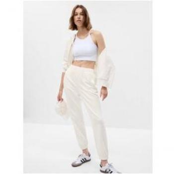 Joggers Donna In French Terry Con Logo Ricamato, Bianco, Taglia L
