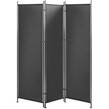 Eleganter schwarzer Paravent 161 x 170 cm 3-teilig aus Polyester und Stahl