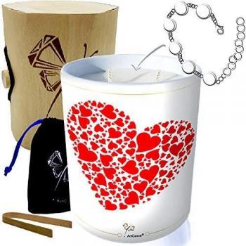 ArtGosse Bougie Bijou Cristaux Swarovski 2 mèches Cire végétale Pomme d'amour Coffret Cadeau Envol de Coeurs Surprise