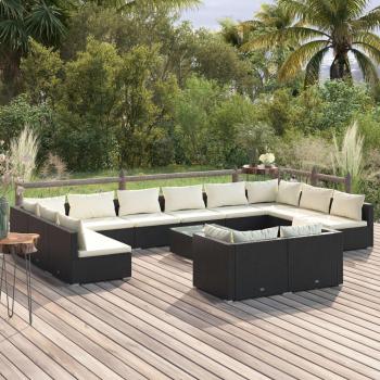 VidaXL 13 Piece Outdoor Lounge Set with Cushions Black Poly Rattan