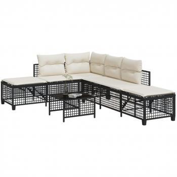 Set Divani ad Angolo 3 pz con Cuscini in Polyrattan Nero