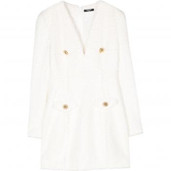 Short dress Balmain blanc col en V – FR 40