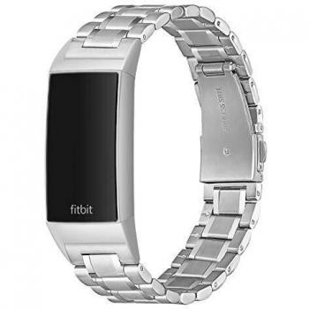 AOYU Armband für Fitbit Charge 3/4, Edelstahl, Silber