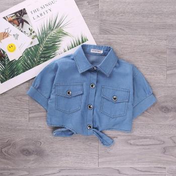 Girls Blue Short Sleeve Denim Shirt