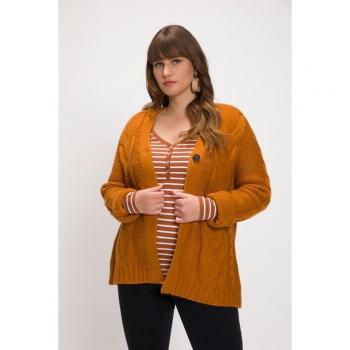 Ulla Popken Damen Strickjacke, orange, Zopfmuster, Größe 46/48