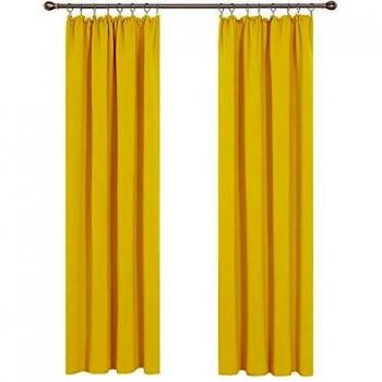 Deconovo Gardinen 245 × 140 cm – blickdicht, Lärmschutz, senfgelb, mit Kräuselband (2er)