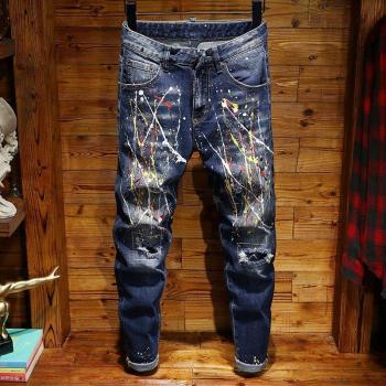 Slim Blue Denim Broderie Homme