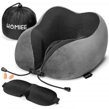 Oreiller de Voyage U en Mousse à Mémoire, HOMIEE Coussin de Soutien de Cou Portable