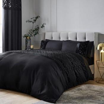 Catherine Lansfield Black Velvet Lattice Cut King Duvet Cover Set with Pillowcases