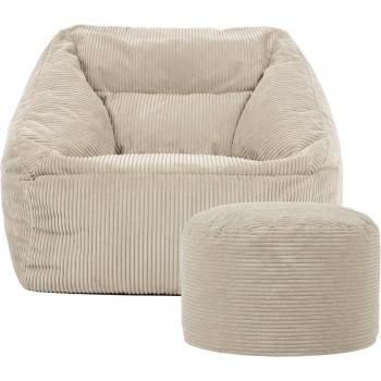 Sitzsack Cord XXL „Morgan mit Sitzpouf, für Wohnzimmer, 100x80x88cm