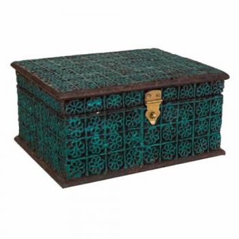 Caja-Joyero Turquesa de Madera de Mango y Resina