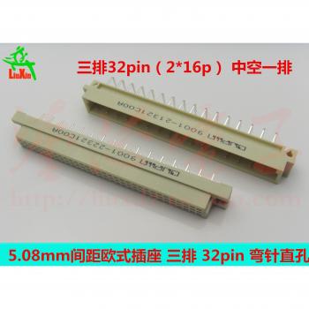 European 32-Pin Connector Socket, 3 Rows, 5.08mm Pitch, Curved Pin/Straight Holes, Middle Empty Row 2*16p Board-to-Board