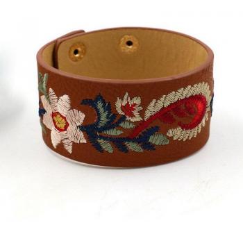Rainbery Broderie Bohème – Manchette bracelet femme, cuir PU, design floral