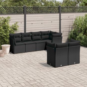 Garten-Sofagarnitur 7-tlg. Schwarz Poly Rattan mit Kissen
