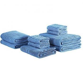 Blue Cotton Zero Twist Hand Bath Towels and Bath Mat Set