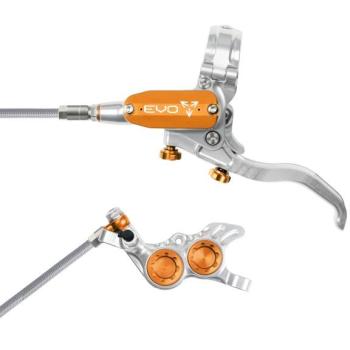Hope Tech 4 Evo GR4 Disc Brake – Silver/Orange, Front, Right, Hydraulics, Braided
