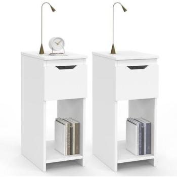 Étagères de chambre à coucher, deux tables, ANOUK, tiroir-niche blanc