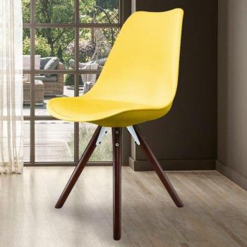 Soho Yellow Plastic Dining Chair with Dark Wood Pyramid Legs