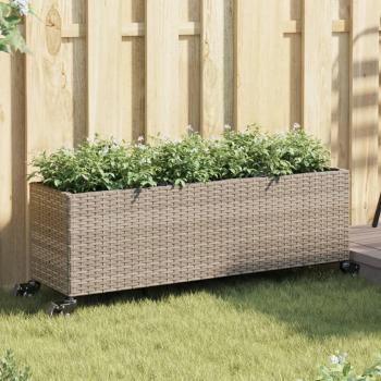 Jardinières en résine tressée avec roulettes gris 2 pcs 107x32x38 cm
