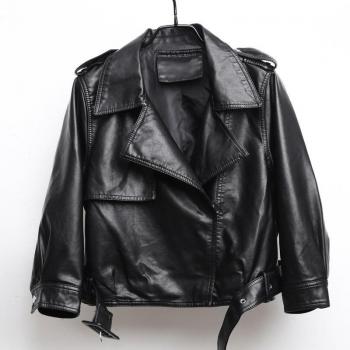 Loose Fit Black PU Leather Jacket for Women