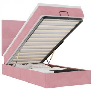 Lit ottoman 90x200 cm en velours rose avec matelas
