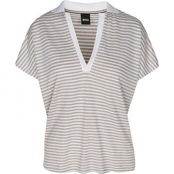 Multi‑kleurige gestreepte linnenblend polo voor dames – Boss Enelina