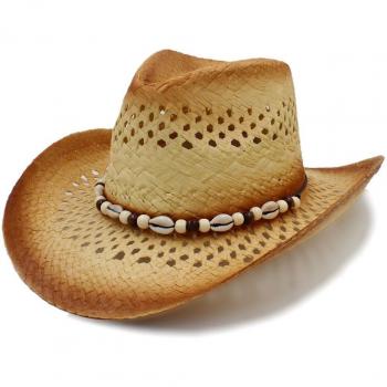 Cowboy chic pour femmes, coquille plage, bandeau en paille – 58 cm