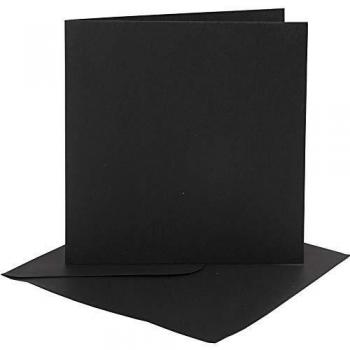 Cartes et enveloppes, dimension carte 15,2x15,2 cm, dimension enveloppes 16x16 cm, 230 gr, noir, 4set/ 1 Pq