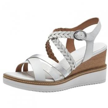 Sandale Tamaris haute en cuir blanc, talon compensé